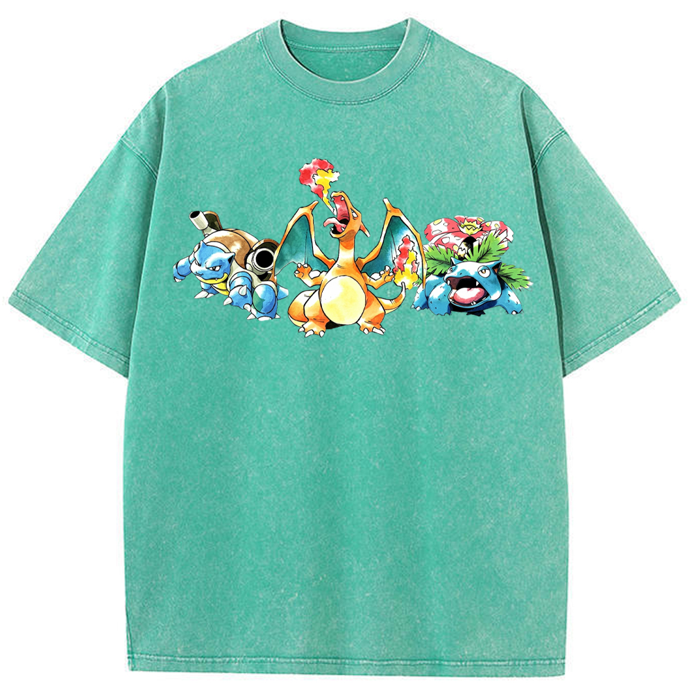 Retro Starter Trio Starter Pokemon Mix Cartoon Tee | Pokemon Anime