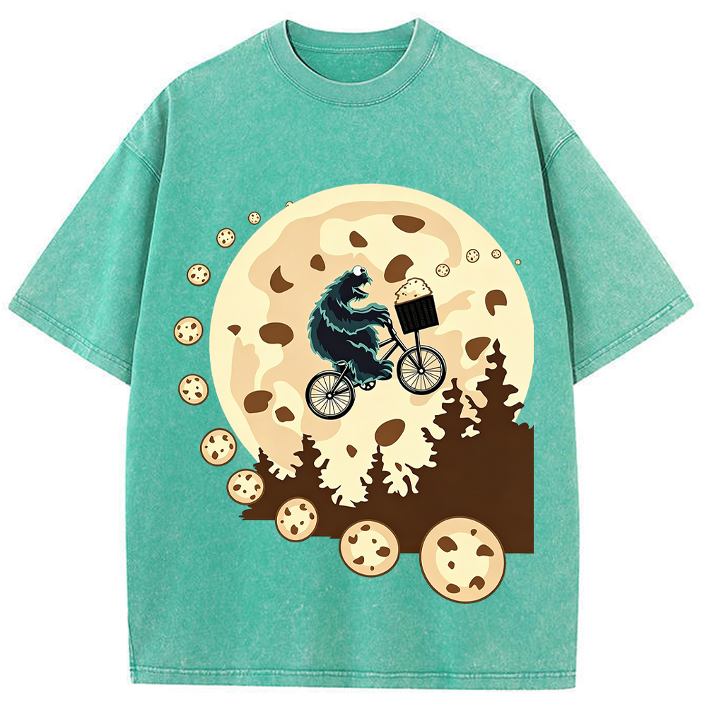 Moon Ride Cookie Monster Moon Biking With Cookies Cartoon Tee