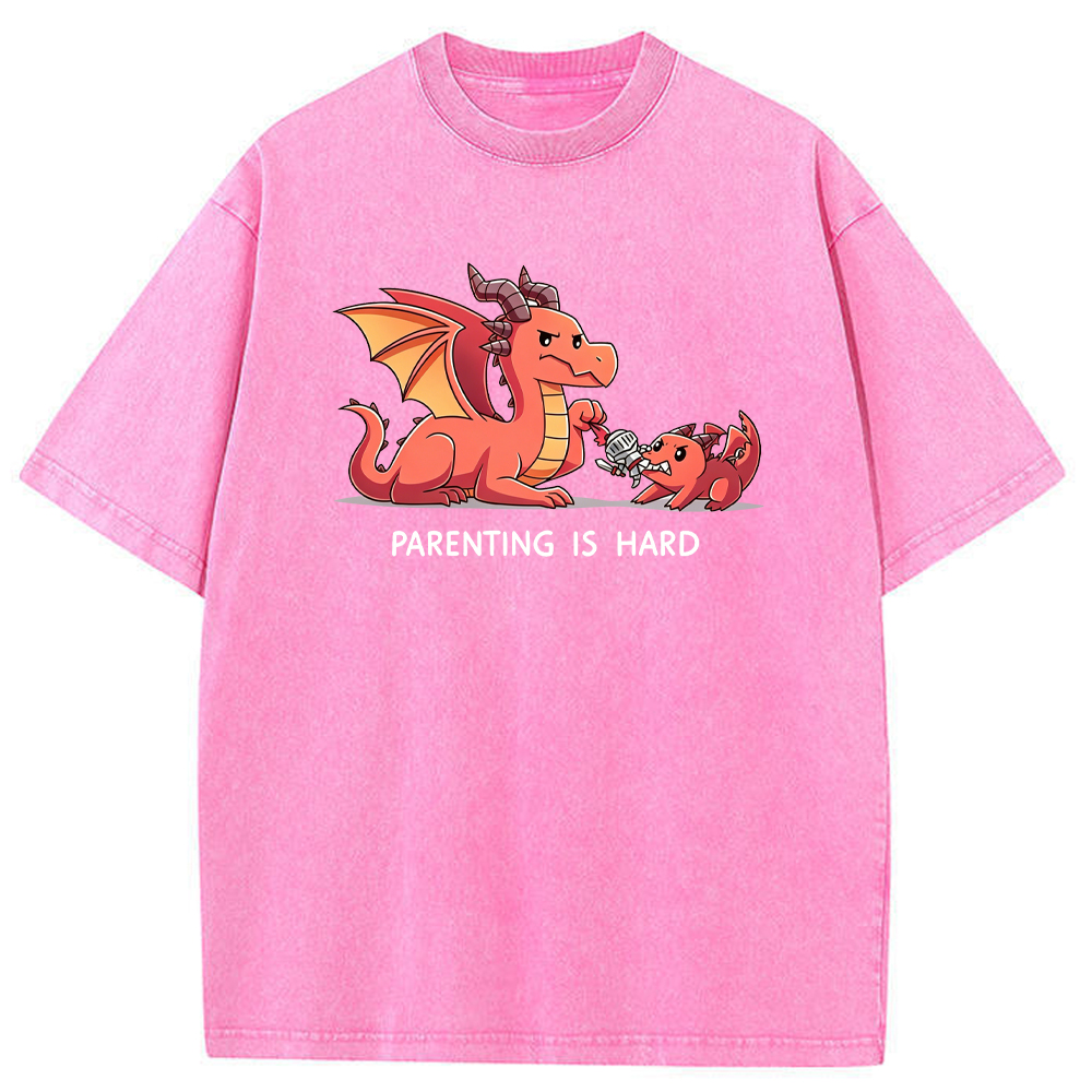 Funny Dad Dragon & Tiny Rebellious Baby Dragon Vintage Washed T-Shirt