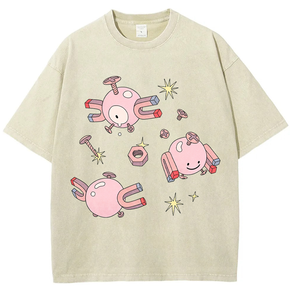 Pastel Pink Magnemite Cartoon Tee | Pokemon Anime