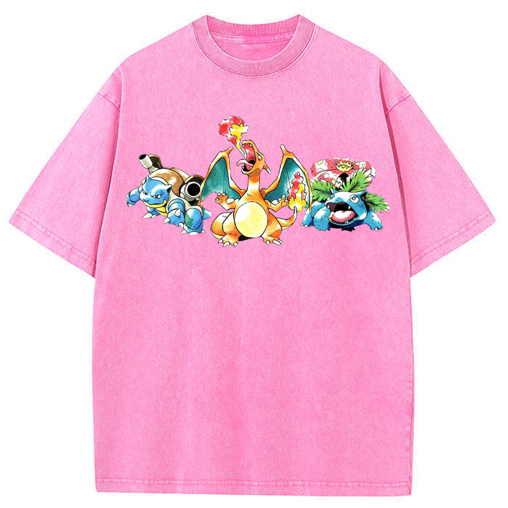Retro Starter Trio Starter Pokemon Mix Cartoon Tee | Pokemon Anime