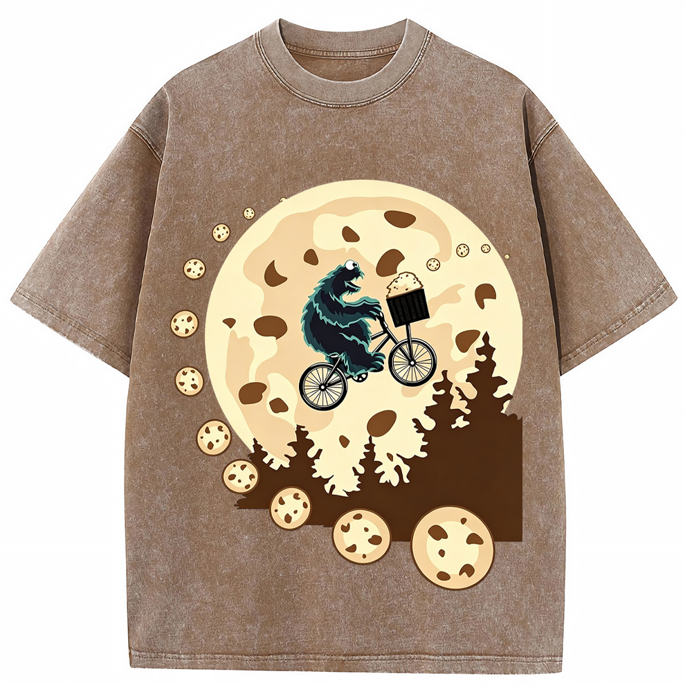 Moon Ride Cookie Monster Moon Biking With Cookies Cartoon Tee