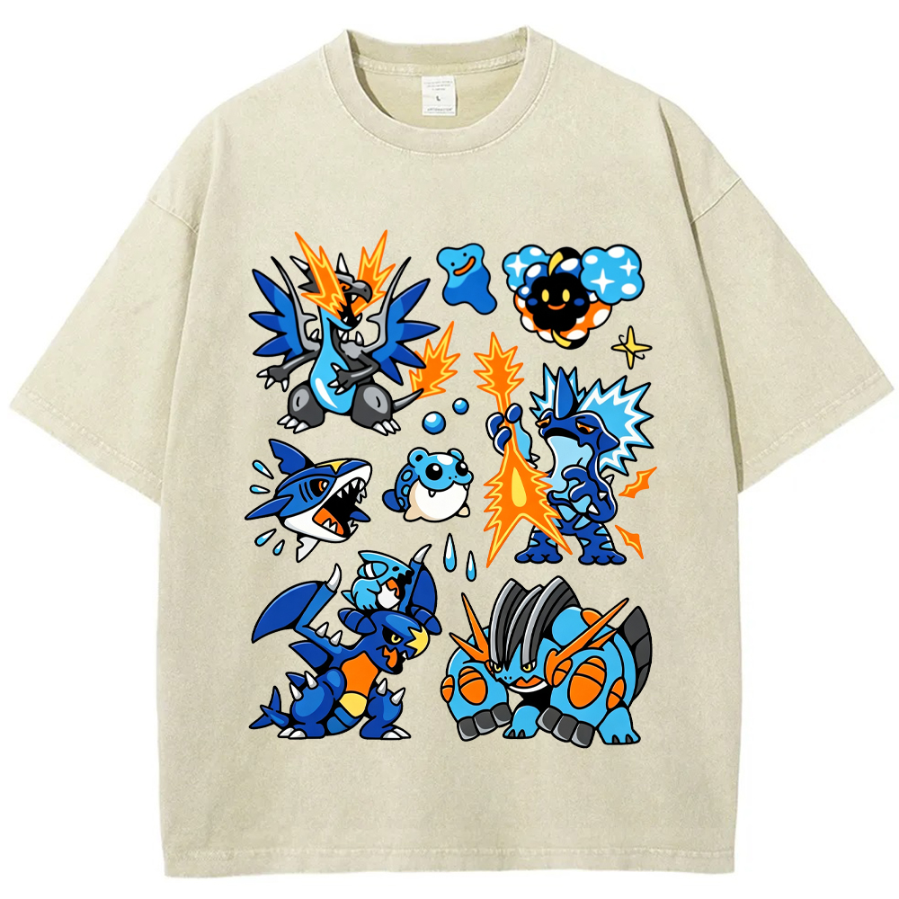 Blue Mega Charizard X & Water Type Squad Cartoon Tee | Pokemon Anime