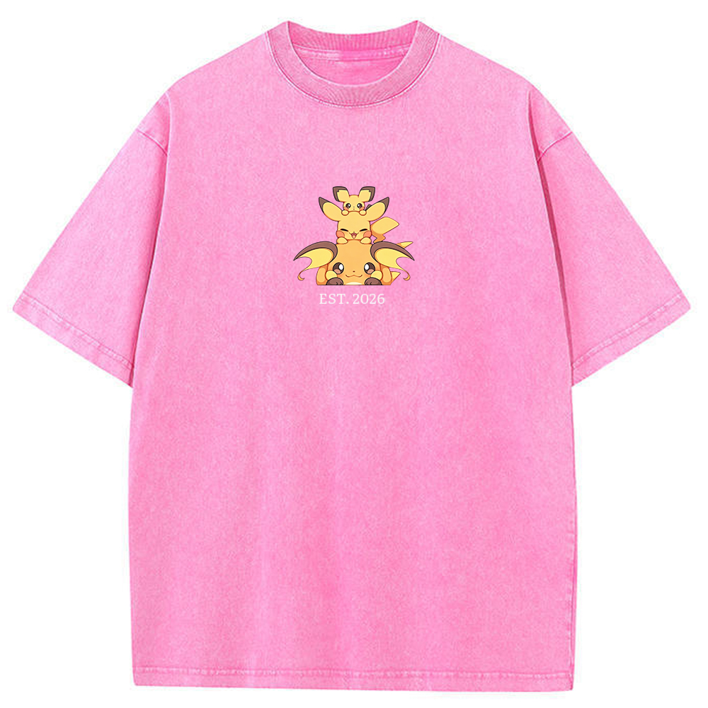 Cute Parent & Kid Pikachu Vintage Washed T-Shirt