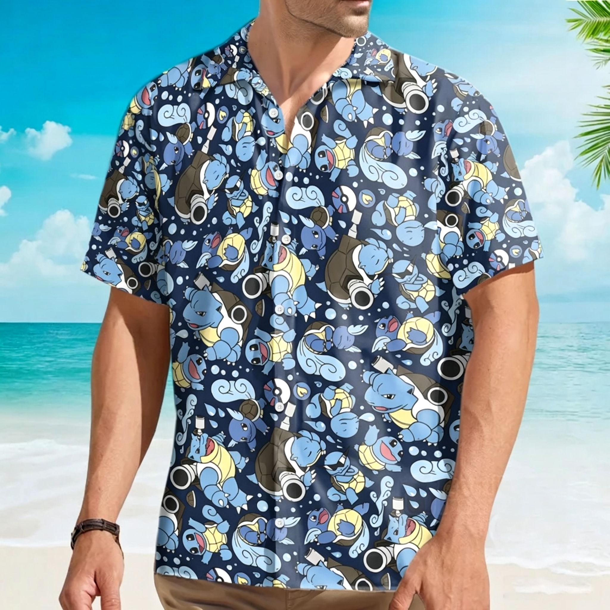 Blastoise Wartortle Squirtle Pokemon Pattern Hawaiian Shirt
