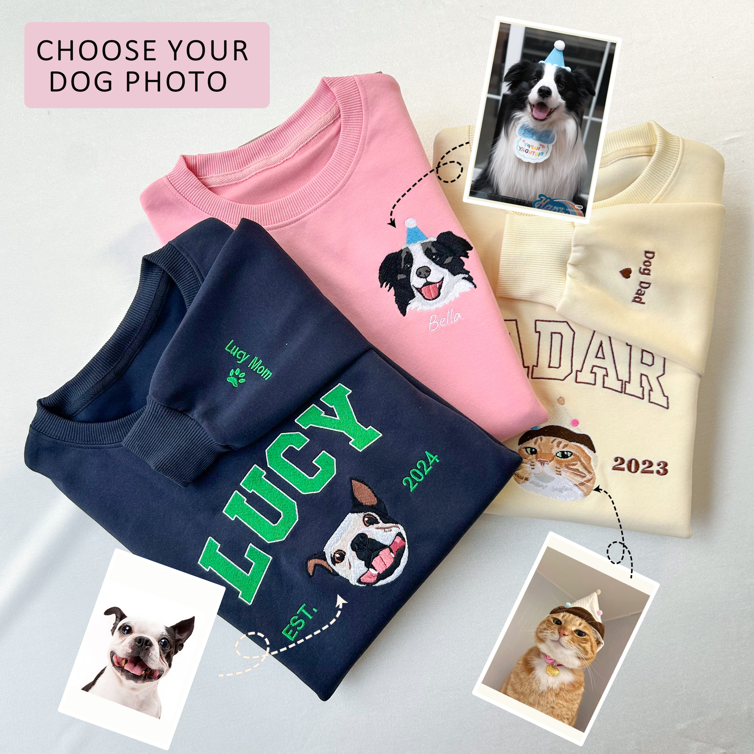 Custom Dog Face Embroidered Sweatshirt-Gift For Custom