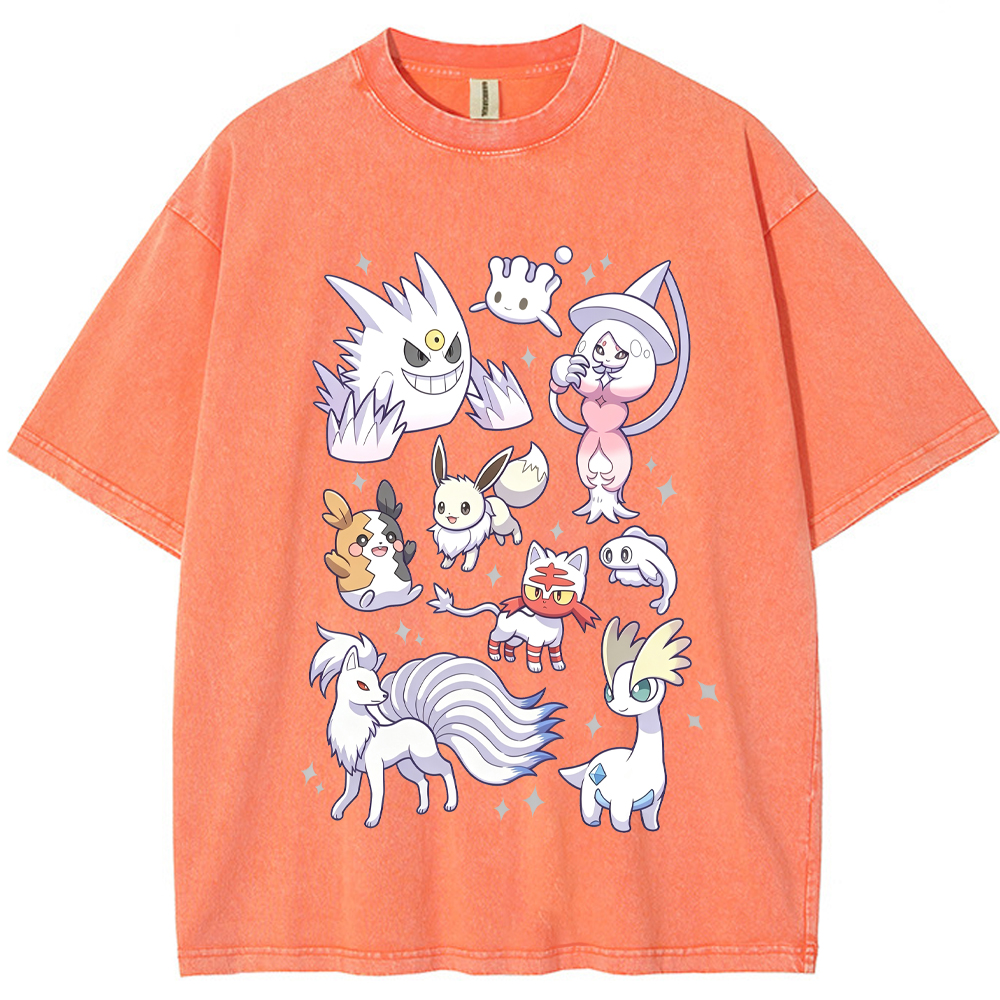 White Ice Ghost Fairy Type Squad Cartoon Tee | Pokemon Anime