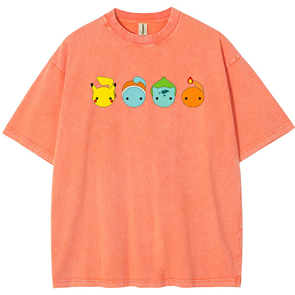 Minimal Four Starter Heads Cartoon Tee | Pokemon Anime