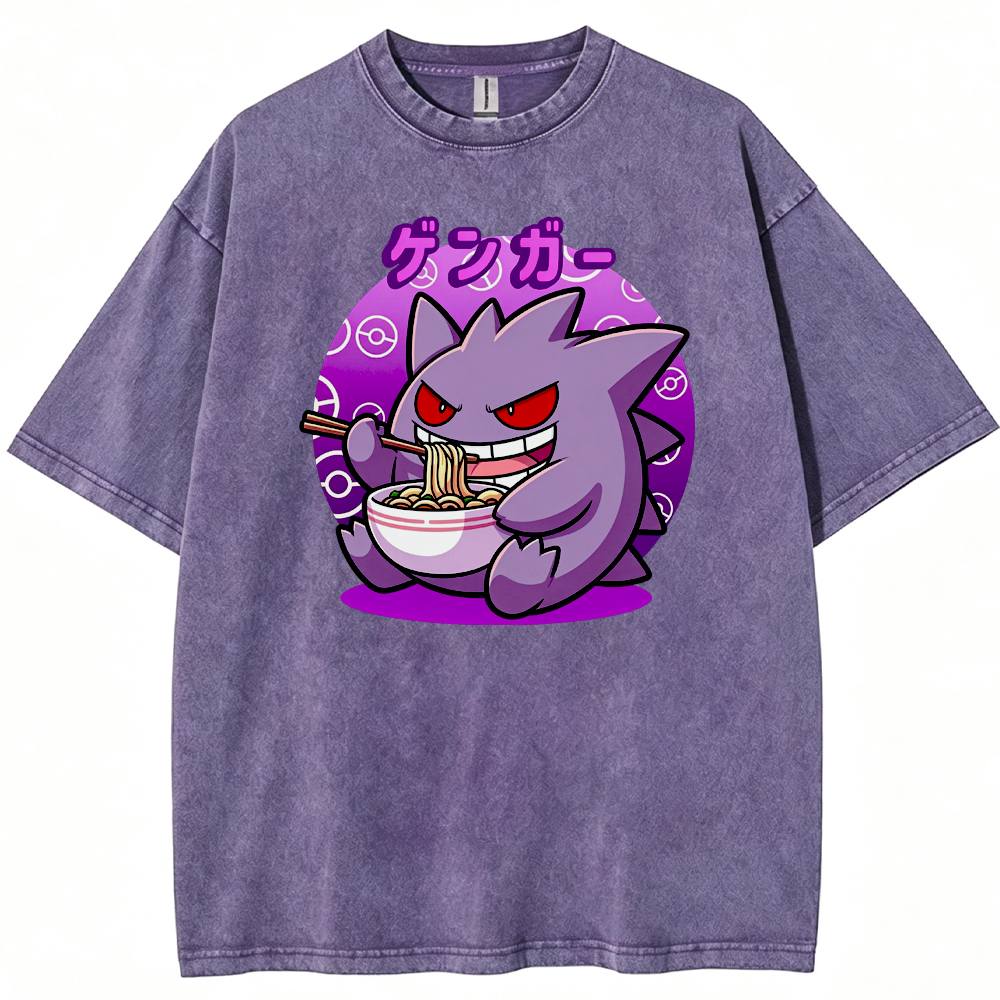 Retro Ramen‑Loving Gengar Cartoon Tee | Pokemon Anime