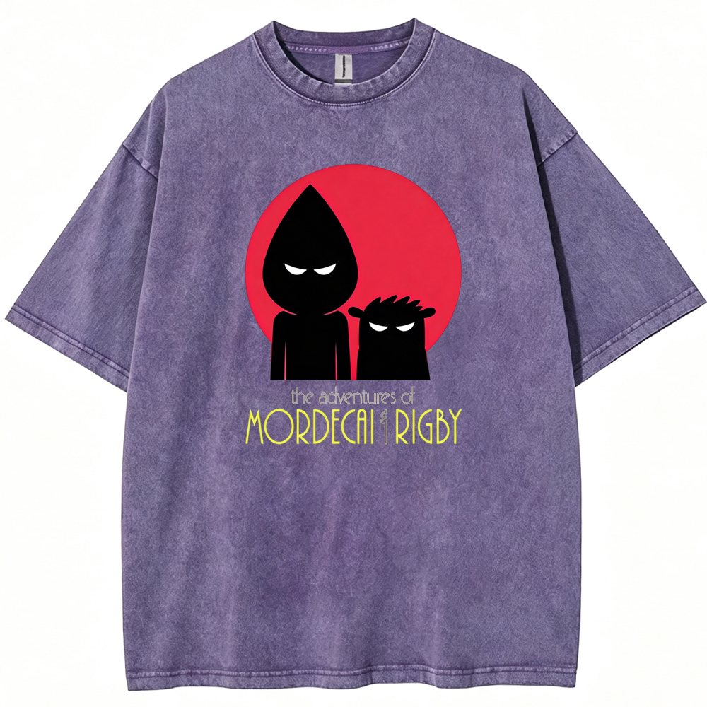 Ninja Silhouette Mordecai & Rigby Red Moon Background Cartoon Tee