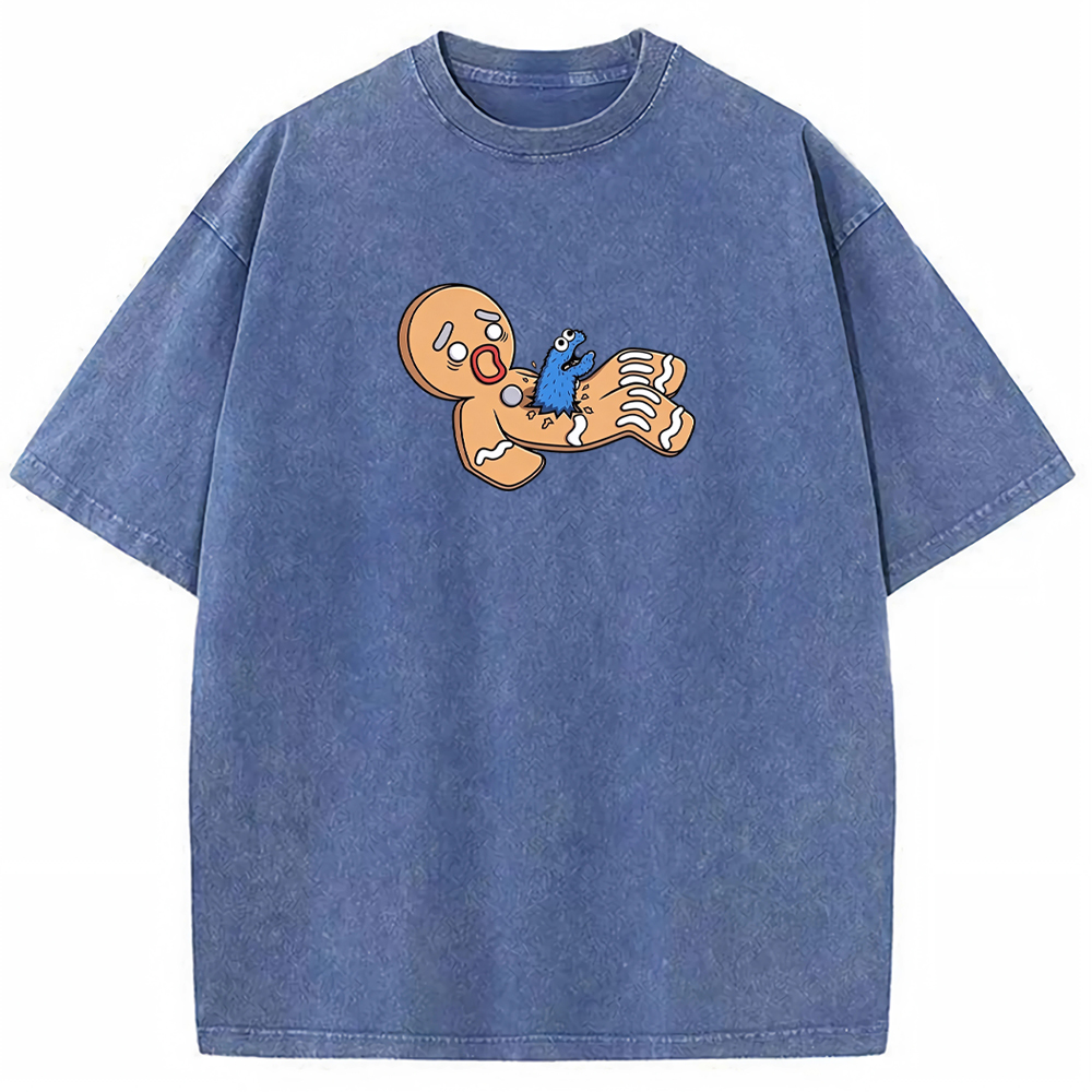 Funny Meme Cookie Monster Gingerbread Man Surprise Scene Cartoon Tee