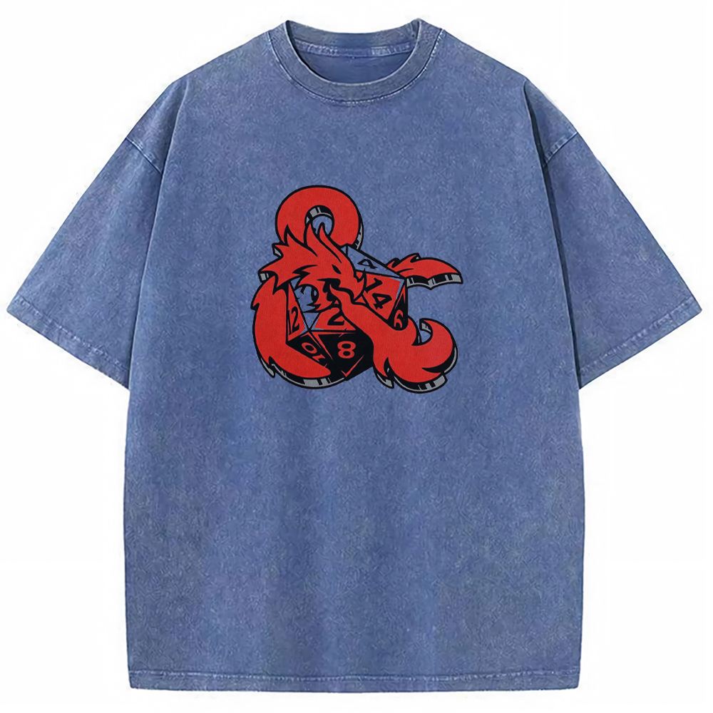 DnD Symbol Dragon Creature Ampersand Logo Wrap Dice Graphic Cartoon Tee