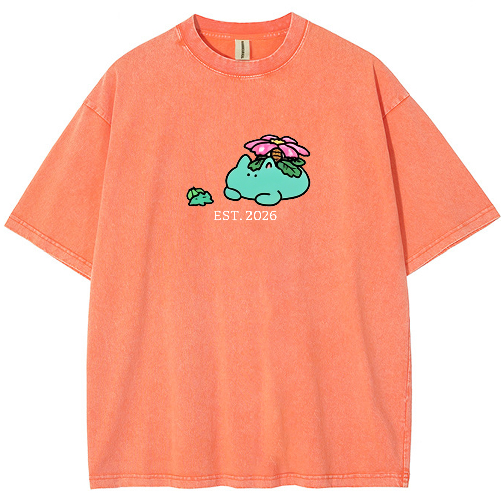 Cute Parent & Kid Meganium Vintage Washed T-Shirt
