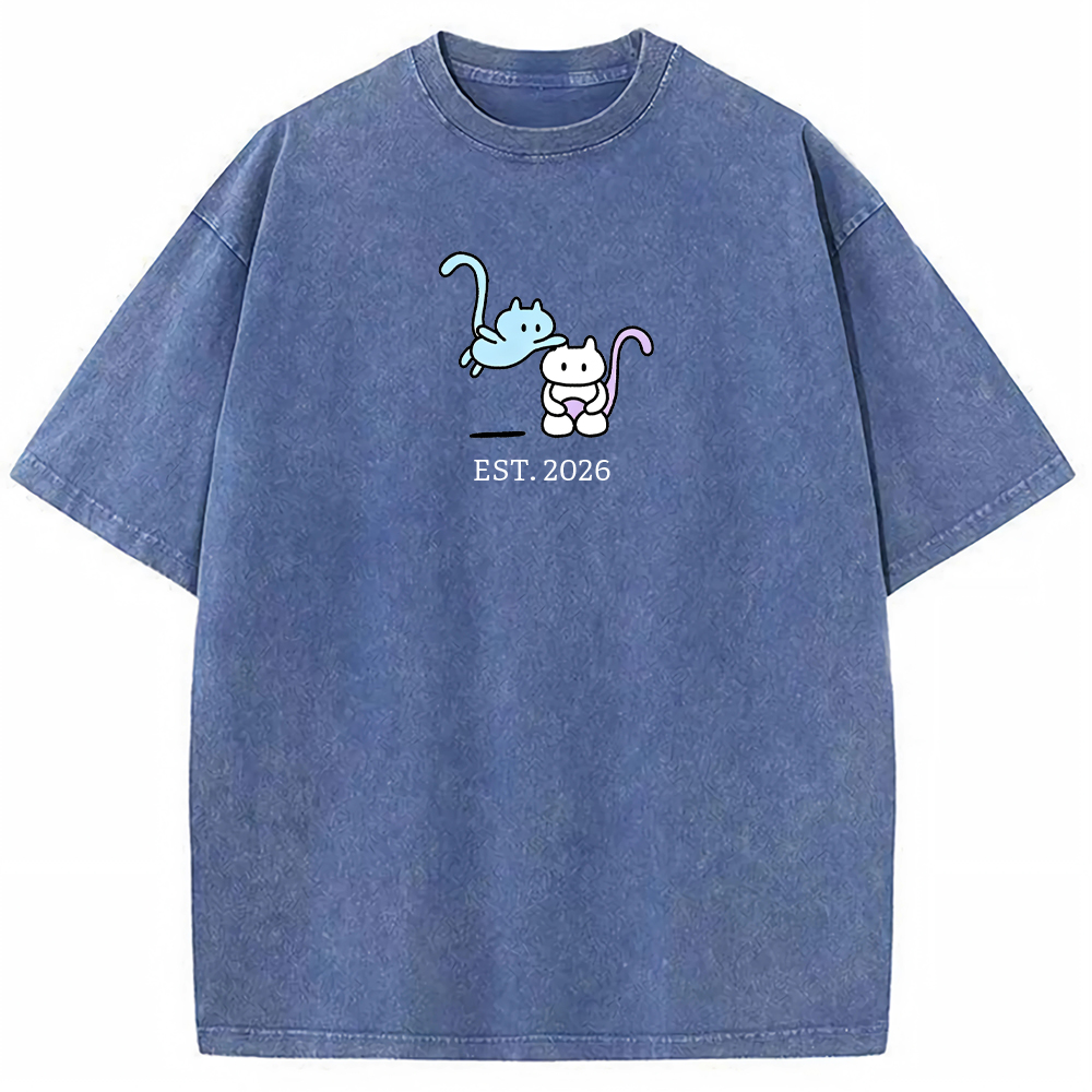 Cute Parent & Kid Mew Vintage Washed T-Shirt