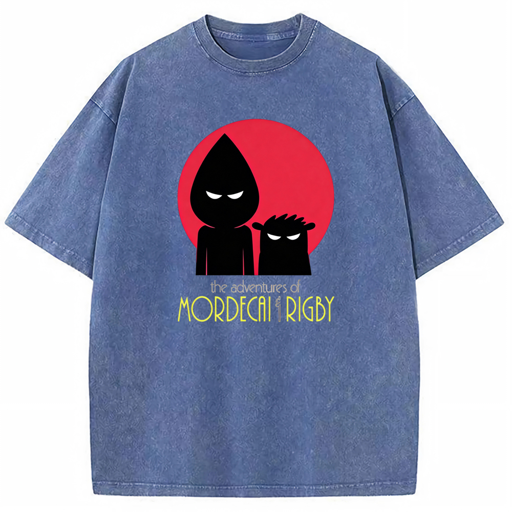 Ninja Silhouette Mordecai & Rigby Red Moon Background Cartoon Tee