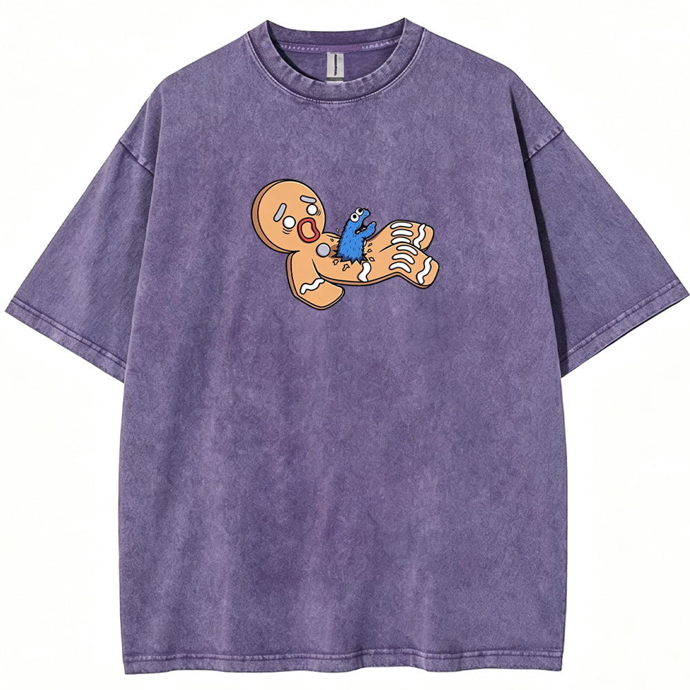 Funny Meme Cookie Monster Gingerbread Man Surprise Scene Cartoon Tee