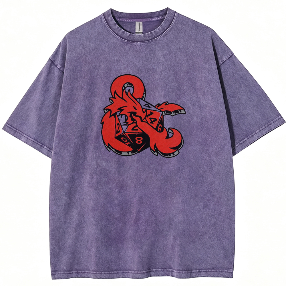 DnD Symbol Dragon Creature Ampersand Logo Wrap Dice Graphic Cartoon Tee