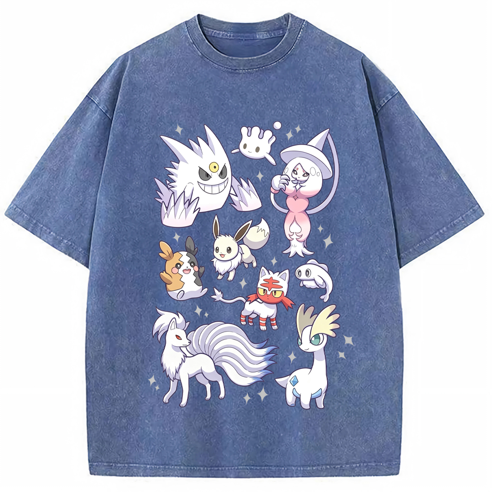 White Ice Ghost Fairy Type Squad Cartoon Tee | Pokemon Anime