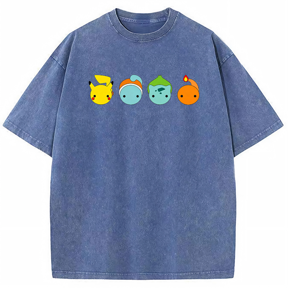 Minimal Four Starter Heads Cartoon Tee | Pokemon Anime
