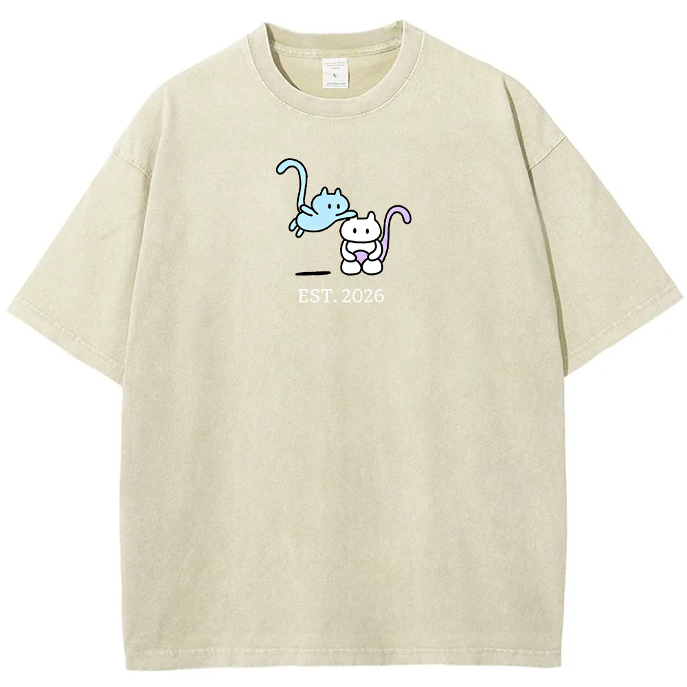 Cute Parent & Kid Mew Vintage Washed T-Shirt