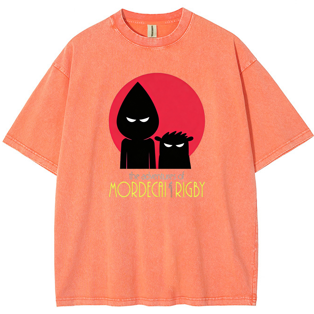 Ninja Silhouette Mordecai & Rigby Red Moon Background Cartoon Tee