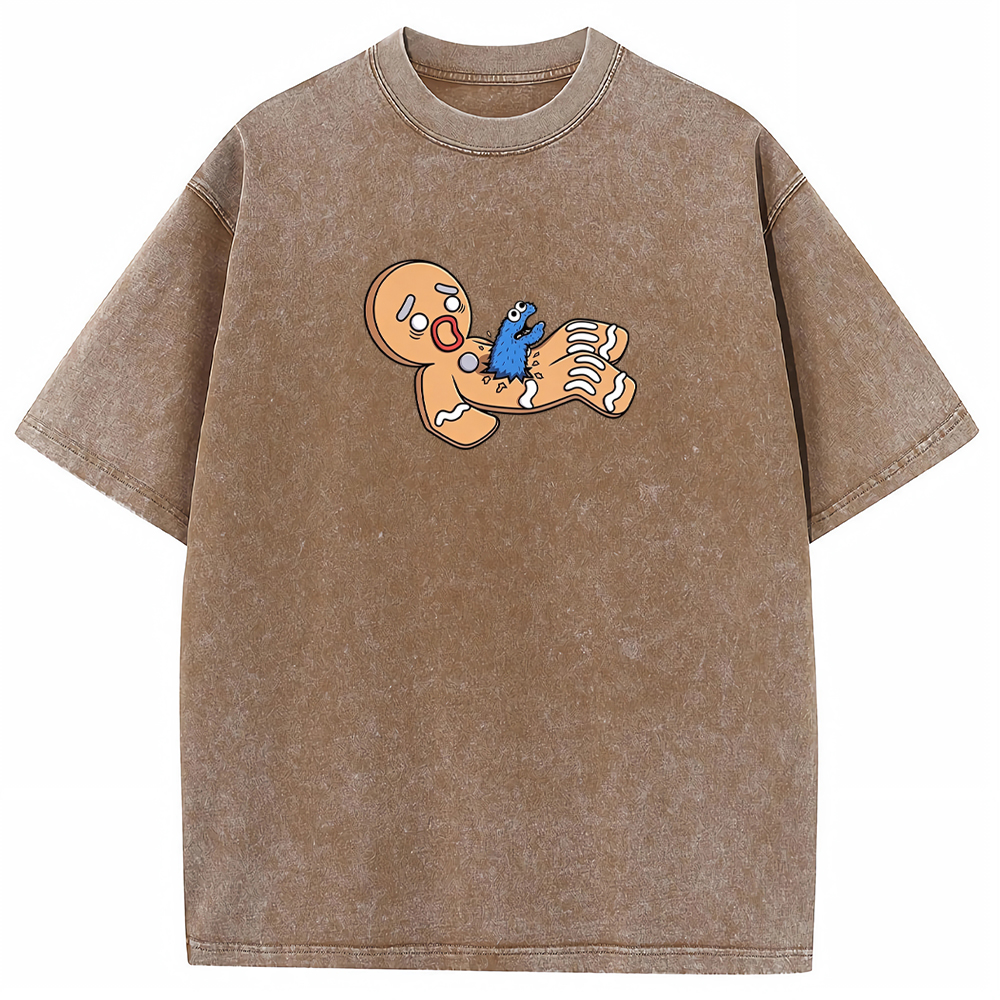 Funny Meme Cookie Monster Gingerbread Man Surprise Scene Cartoon Tee