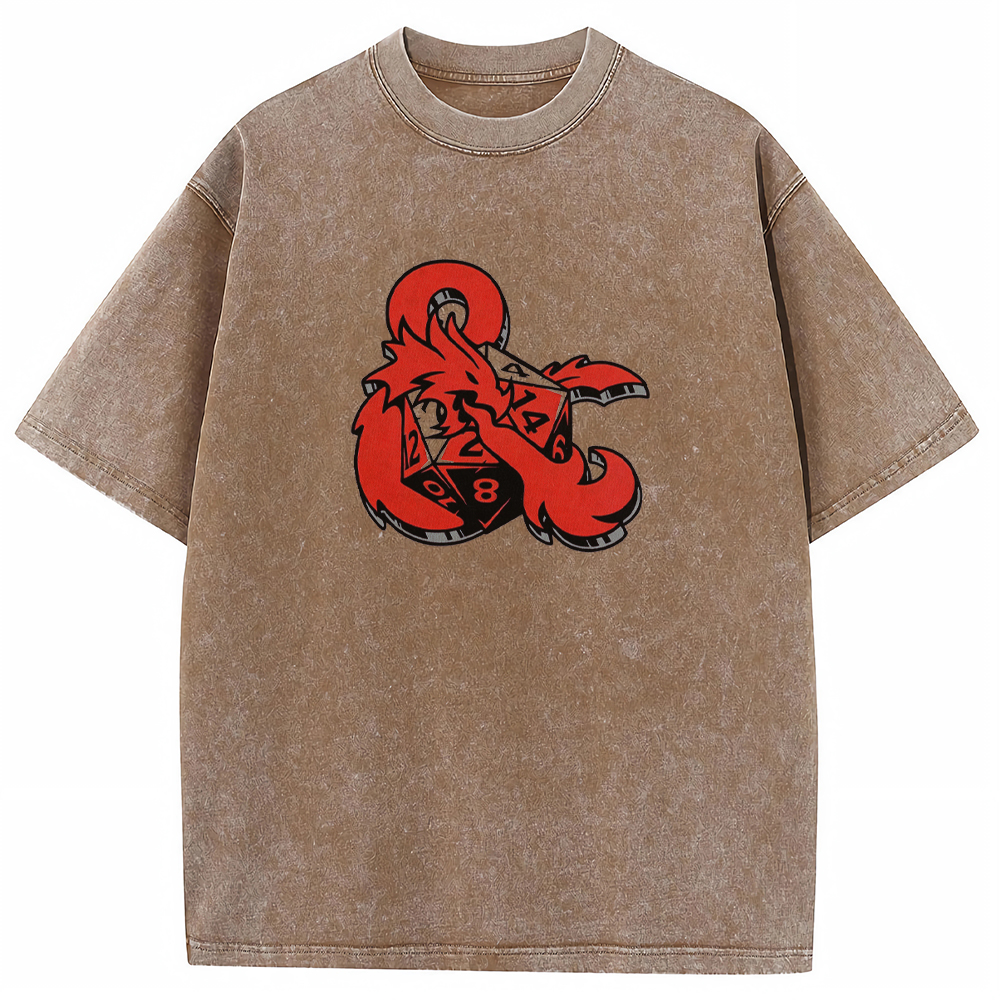 DnD Symbol Dragon Creature Ampersand Logo Wrap Dice Graphic Cartoon Tee