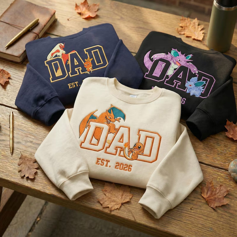Custom Embroidered Anime Sweatshirt, Personalized PokaDad Character Hoodie