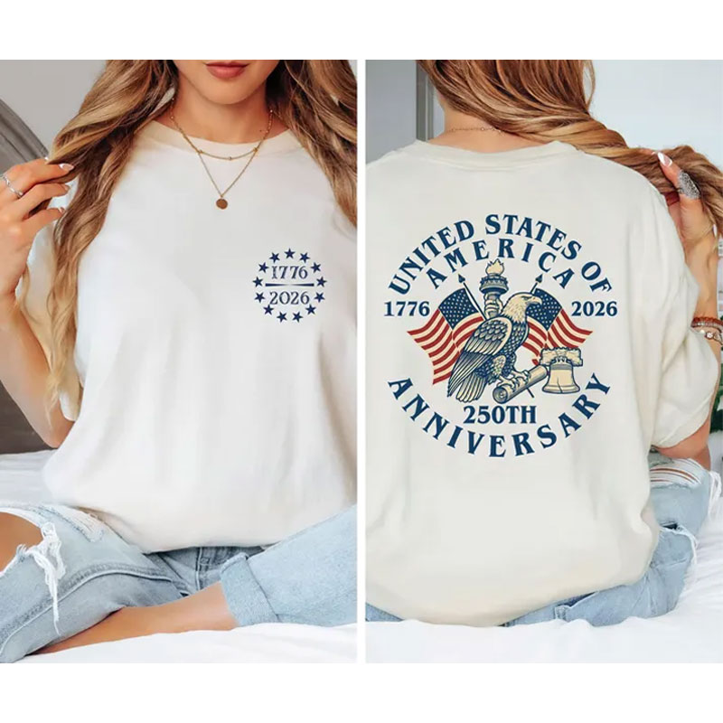 America 250th Anniversary Shirt, Double Sided Patriotic Eagle Tee