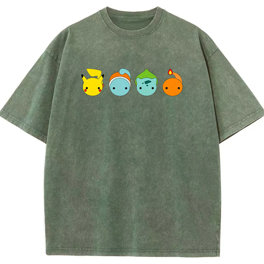 Minimal Four Starter Heads Cartoon Tee | Pokemon Anime
