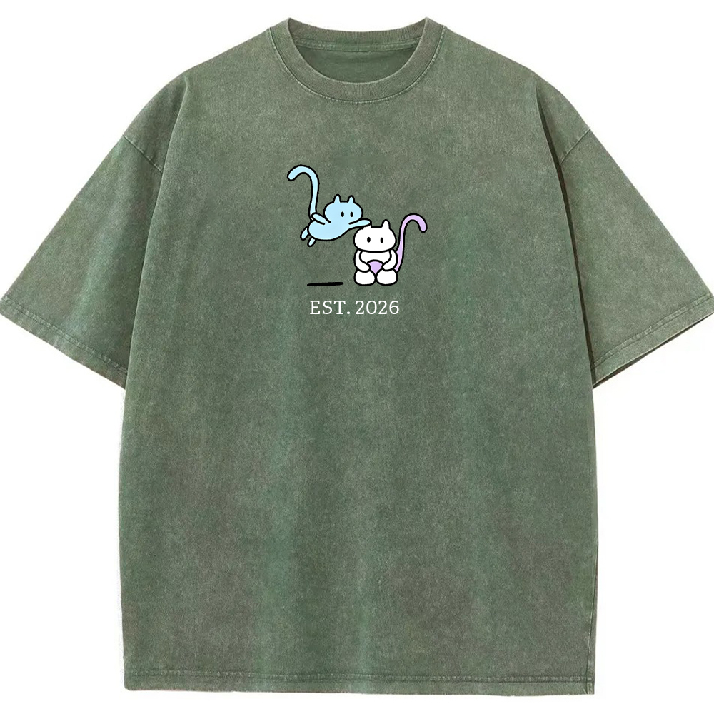 Cute Parent & Kid Mew Vintage Washed T-Shirt