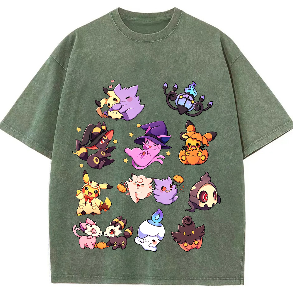 Halloween Witch Ghost Squad Ghost Type Mix Cartoon Tee | Pokemon Anime
