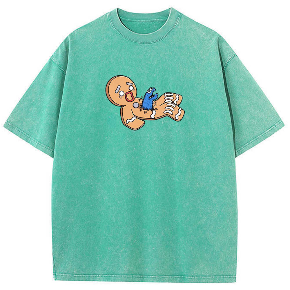 Funny Meme Cookie Monster Gingerbread Man Surprise Scene Cartoon Tee