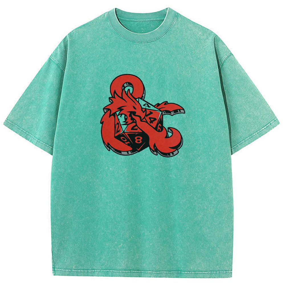 DnD Symbol Dragon Creature Ampersand Logo Wrap Dice Graphic Cartoon Tee