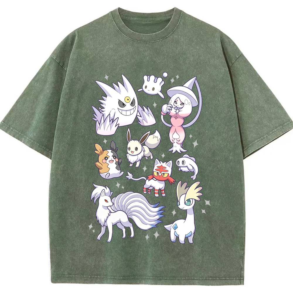 White Ice Ghost Fairy Type Squad Cartoon Tee | Pokemon Anime