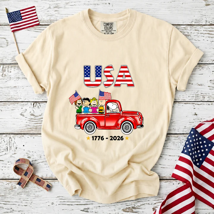 USA Patriotic Friends Red Truck 250th Anniversary T-Shirt