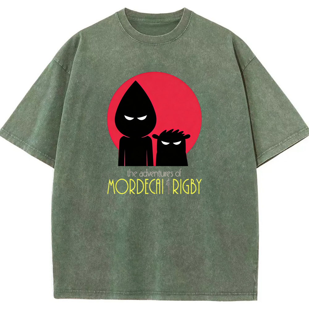 Ninja Silhouette Mordecai & Rigby Red Moon Background Cartoon Tee