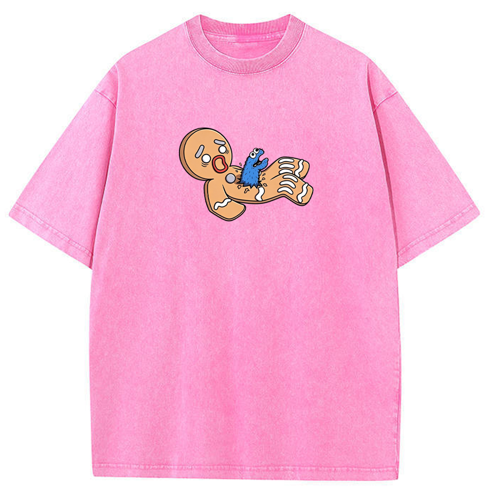 Funny Meme Cookie Monster Gingerbread Man Surprise Scene Cartoon Tee