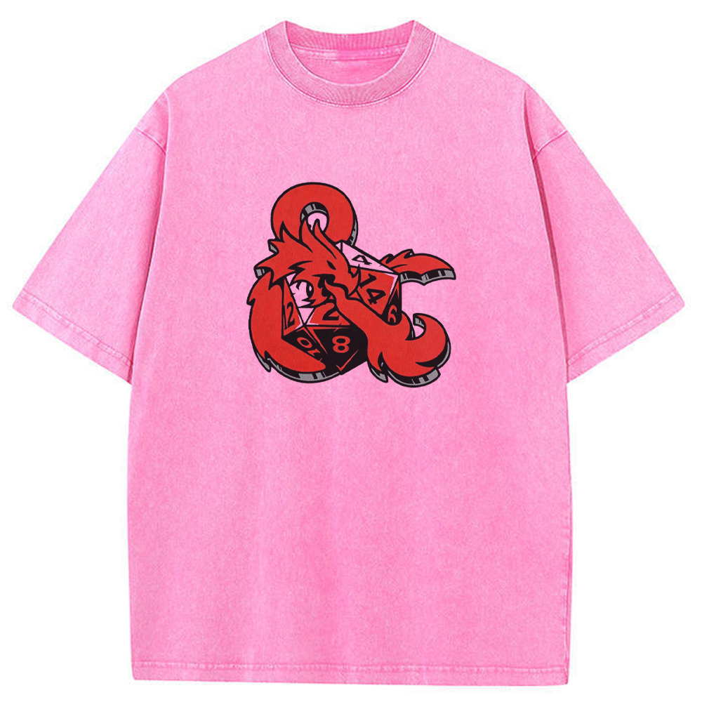 DnD Symbol Dragon Creature Ampersand Logo Wrap Dice Graphic Cartoon Tee