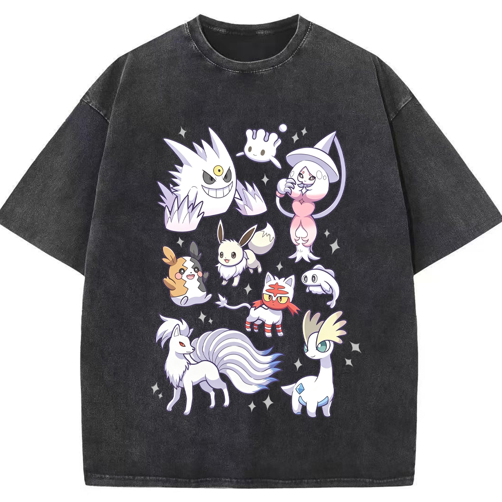 White Ice Ghost Fairy Type Squad Cartoon Tee | Pokemon Anime