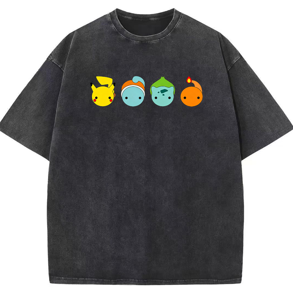 Minimal Four Starter Heads Cartoon Tee | Pokemon Anime
