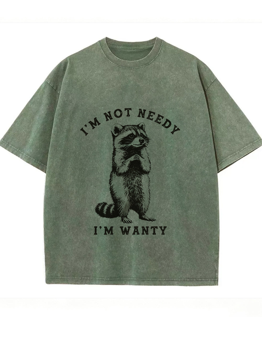 Vintage Washed I'm Not Needy I'm Wanty Raccoon Graphic T Shirt