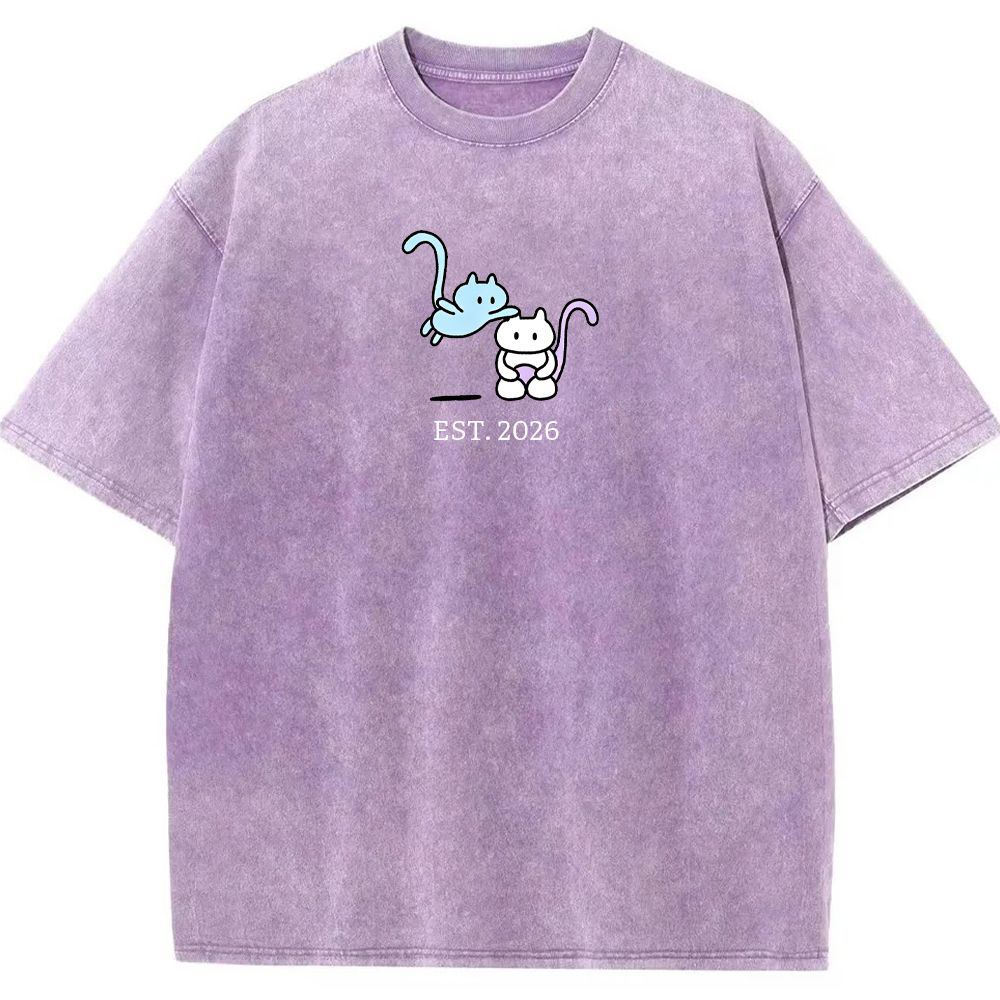 Cute Parent & Kid Mew Vintage Washed T-Shirt