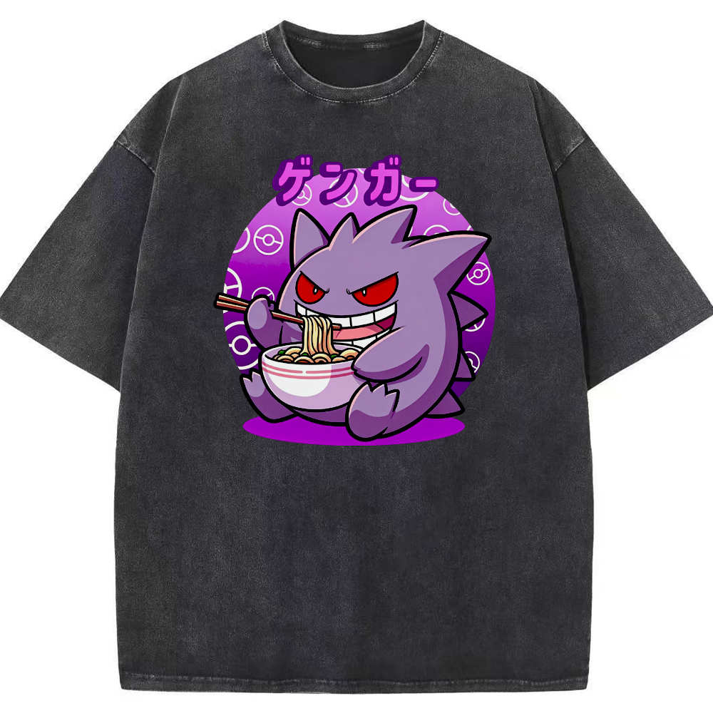 Retro Ramen‑Loving Gengar Cartoon Tee | Pokemon Anime
