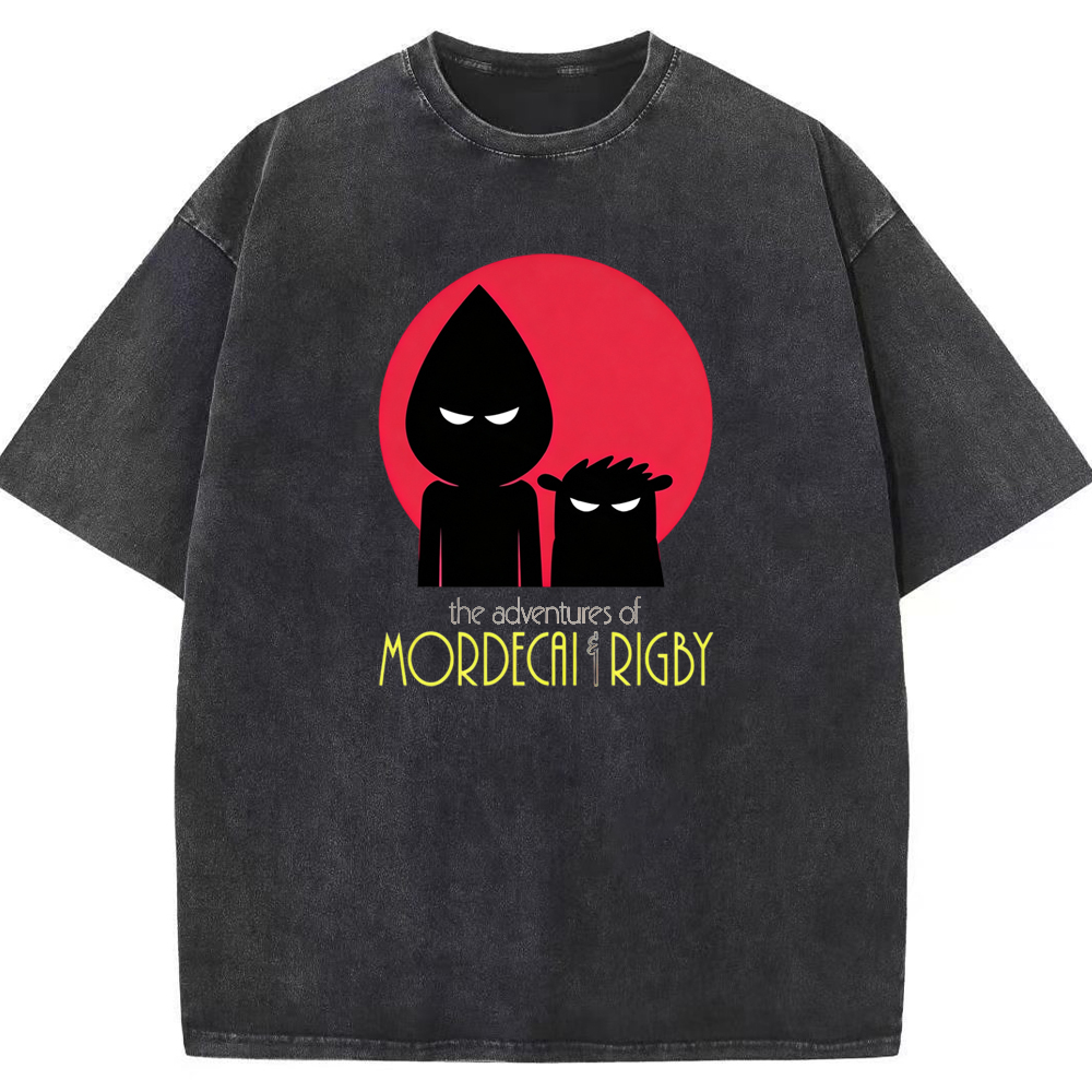 Ninja Silhouette Mordecai & Rigby Red Moon Background Cartoon Tee