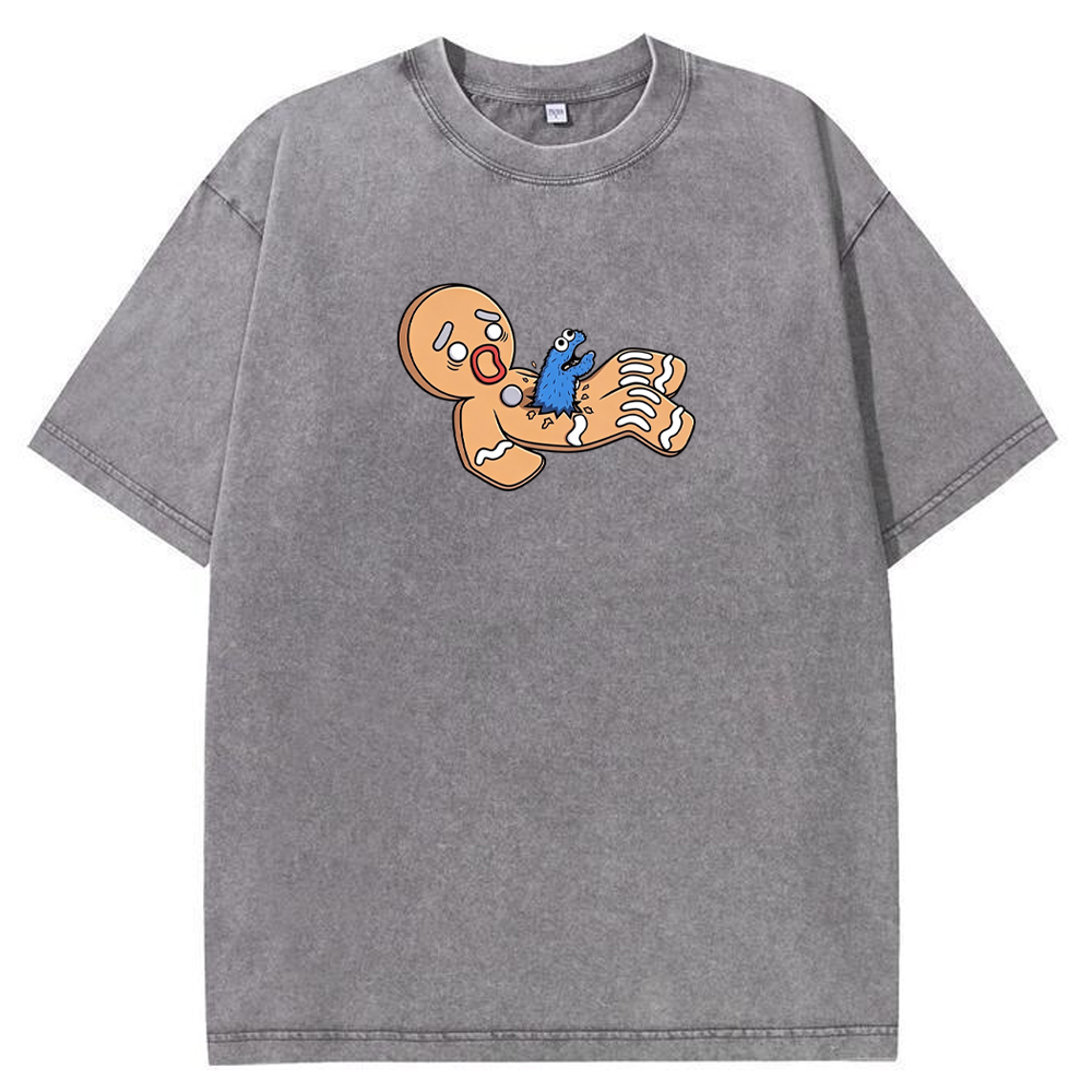 Funny Meme Cookie Monster Gingerbread Man Surprise Scene Cartoon Tee