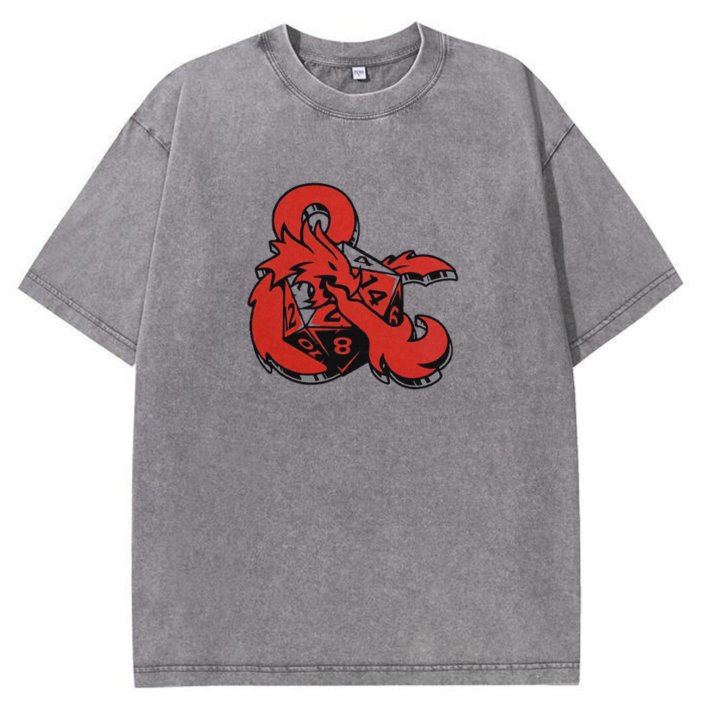 DnD Symbol Dragon Creature Ampersand Logo Wrap Dice Graphic Cartoon Tee