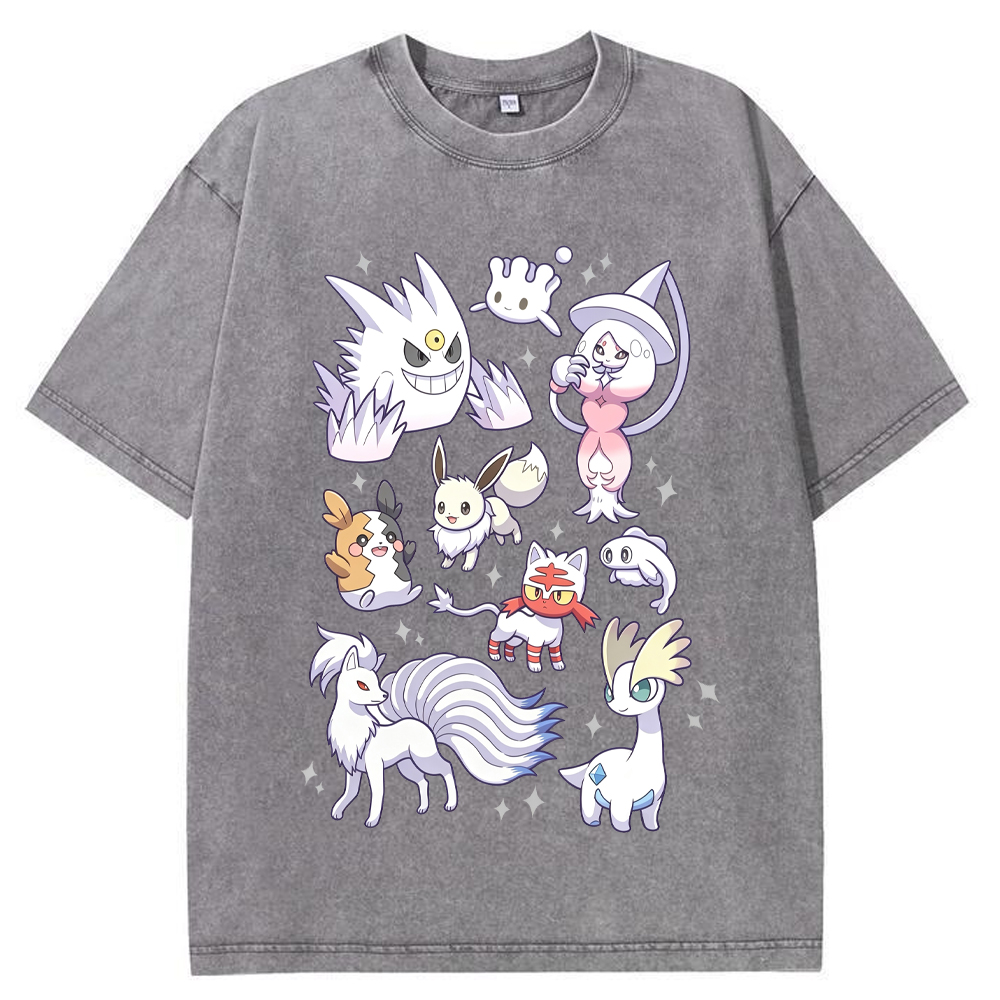 White Ice Ghost Fairy Type Squad Cartoon Tee | Pokemon Anime