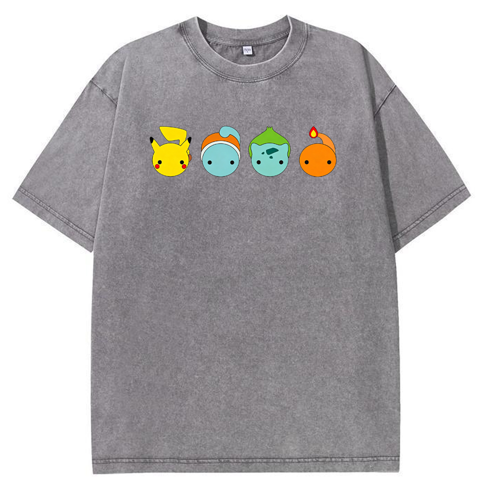 Minimal Four Starter Heads Cartoon Tee | Pokemon Anime