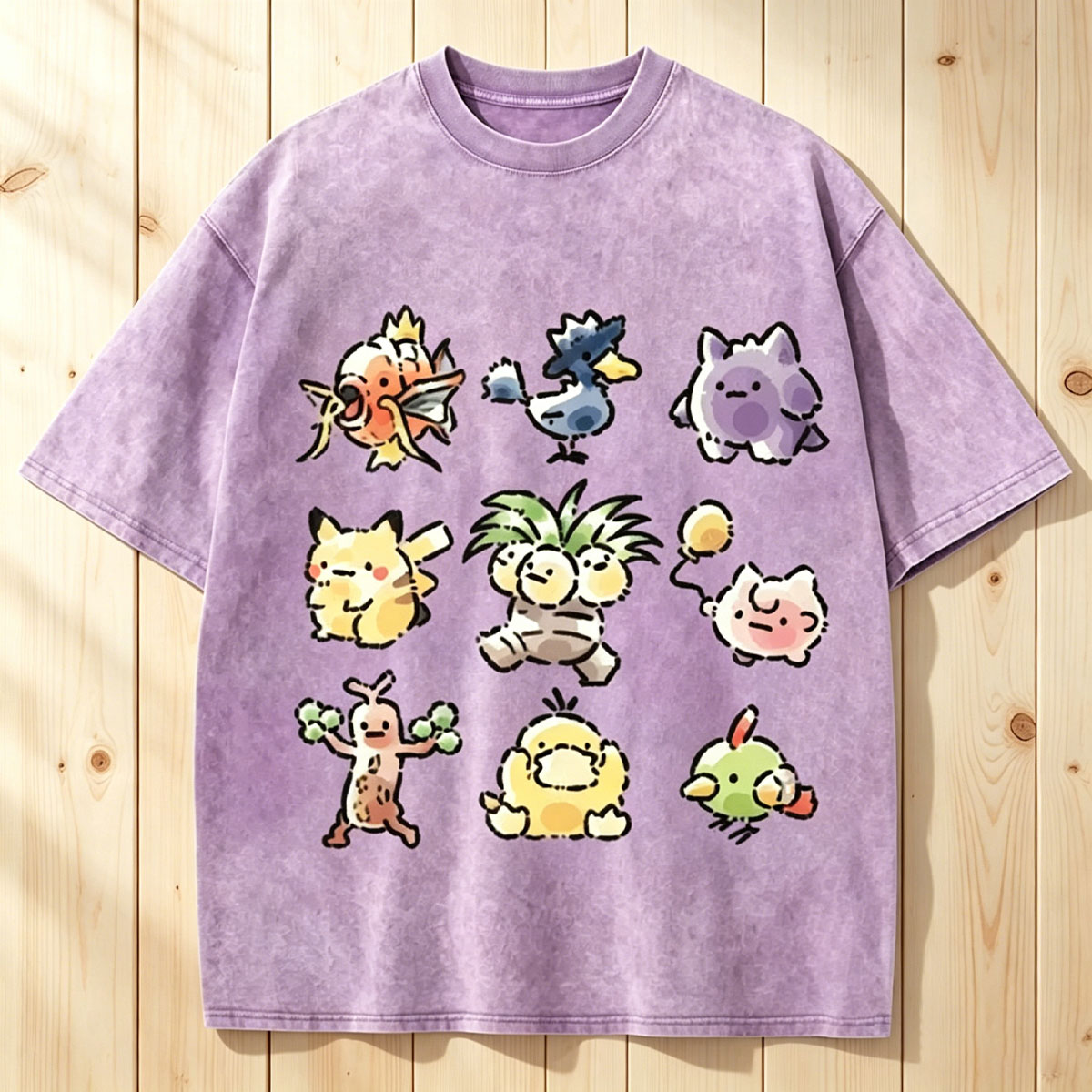 Cute Chibi Pokemon Unisex Vintage Washed Tee